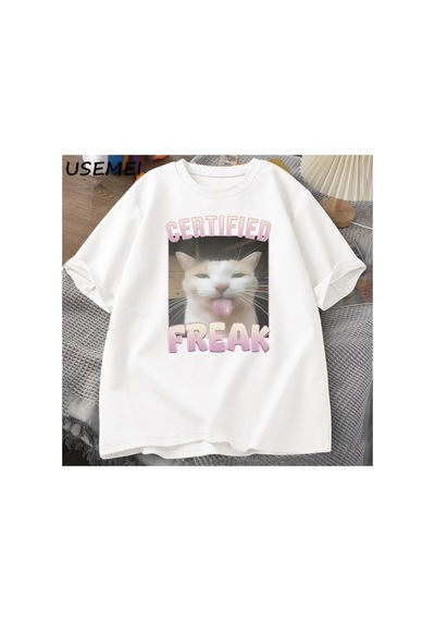 Tarzsokak Sertifikalı Freak Komik Kedi Meme T-shirt Adam Kısa Kollu Tişört Erkek Tshirt Erkek Giysileri 2842 Beyaz