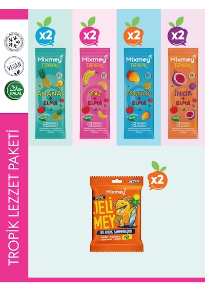 Mixmey Tropik Jelimey Meyve Bar Paketi 18’li | Vegan, Glutensiz, Koruyucusuz (18 ADET)