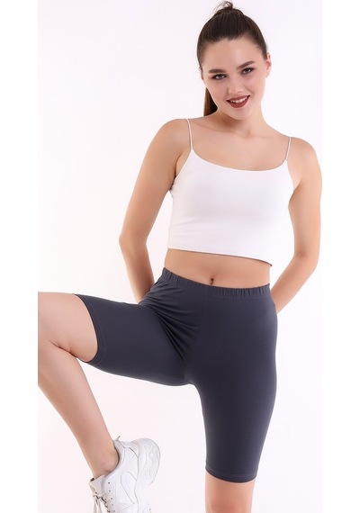 Self Clothing Kadın Koyu Gri Penye Kumaş Yüksek Bel Kısa Tayt Slf1295