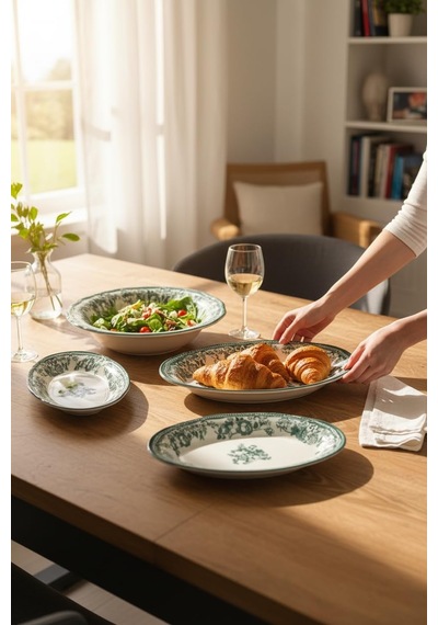 Akayev Porselen Vintage Green 5 Parça Salata Kayık Servis Takımı Diğer