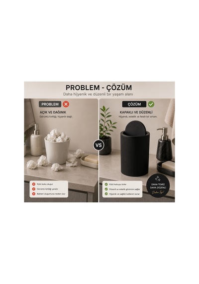 Novaflip Açılır Kapaklı Yuvarlak Çöp Kovası 6,25 L Kompakt & Modern Tasarım 22 19 Cm Siyah