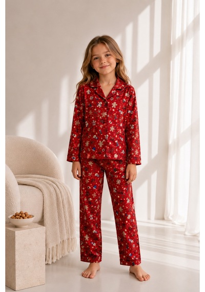 Beka Kids Yılbaşı Desenli Uzun Kollu Önden Düğmeli Gömlek Yaka Kız Çocuk Pijama Takımı Kırmızı Beka Kids Yılbaşı Desenli Uzun Kollu Önden Düğmeli Gömlek Yaka Kız Çocuk Pijama Takımı Kırmızı