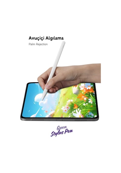 Apple Uyumlu iPad 2025 Air 13 M3 Type C Şarj Özellikli Avuçiçi Ve Eğim Özellikli Tablet Kalemi Beyaz