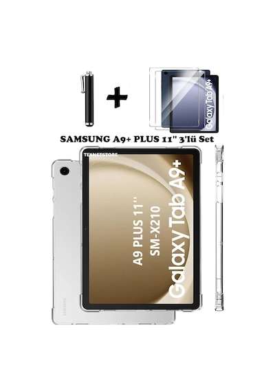 Samsung Galaxy Uyumlu Tab A9 Plus 11 Inç Tablet Kılıfı Silikon Ekran Koruyucu Dokunmatik Kalem Seti Kılıf