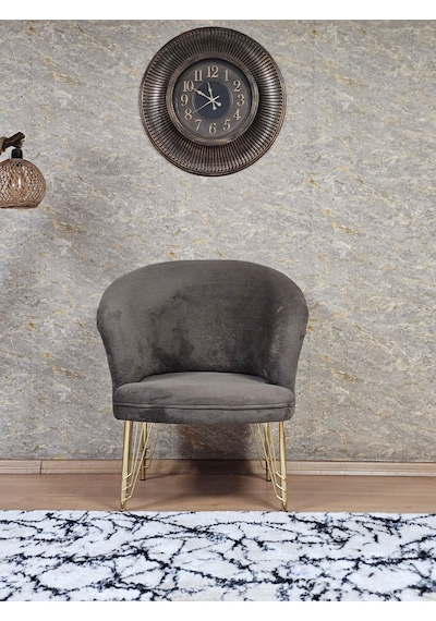 Zafir Tekli Teddy Gold Kaplama Telli Ayak Çay Seti Koltuk Tekli Berjer , Balkon, Salon, Ofis Kahverengi