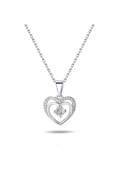 Brezza Lusso Jewelry Gümüş Çift Kalp Tektaş Kadın Gümüş Kolye 45 CM