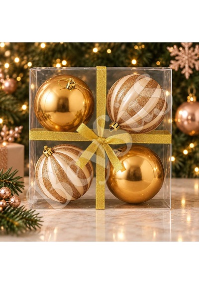 Beysüs Yılbaşı Çam Ağacı Süsü 4 Lü Rose Gold Top 10 Cm