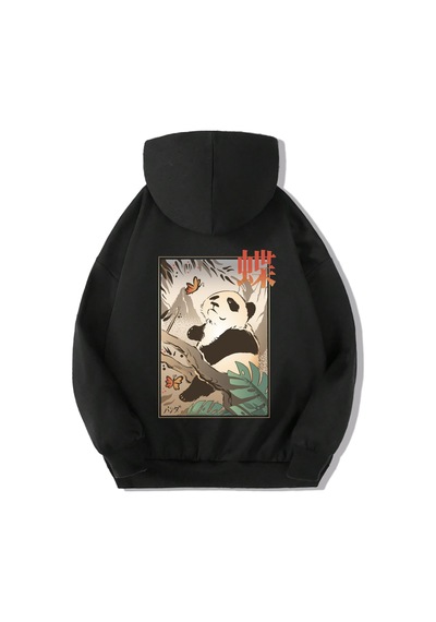 Brz Kids Unisex Çocuk Butterfly And Japanese Panda Hoodie-siyah Siyah