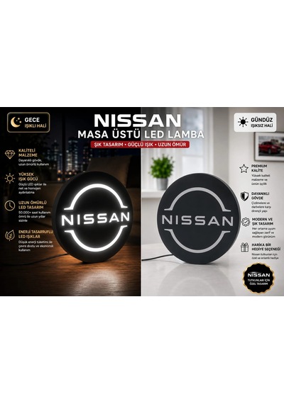 Nissan Masa Lambası , Nissan Logolu Led Işıklı Masa Lambası , Nissan Gündüz Gece Masa Lambası Siyah