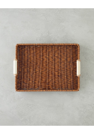 Boho Plastik Rattan Tepsi 30x22x3 Cm Kahverengi