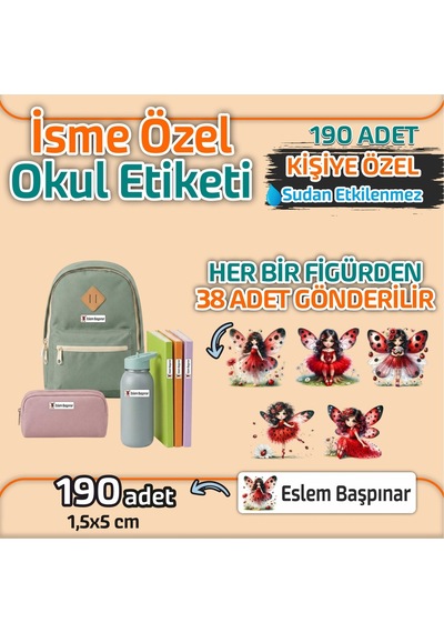 Kapbirhediye Okul Etiketi Isme Özel Kalem Defter Etiketi Uğur Böceği Temalı 190 Adet Çok Renkli