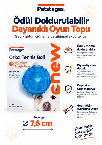 Petstages Orka Tennis Ball Ödül Maması Hazneli Top Köpek Oyuncağı - Parçalanmaya Dayanıklı