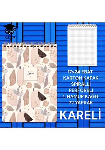 Kareli 17x24 Cm Sert Kapak Not Defteri Krem Renk Kağıt 80 Yaprak Yeşil