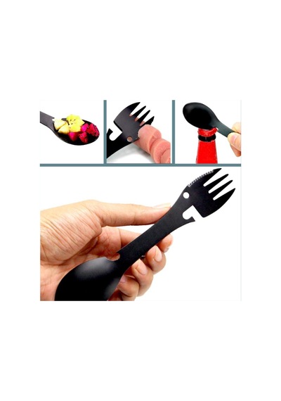 Omeniv 304 Çelik Çatal Kaşık Bıçak Set Açacak Outdoor Kamp Siyah