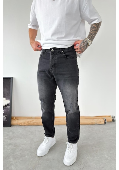 Füme Soft Degrade Yırtıklı Boyfriend Pantolon