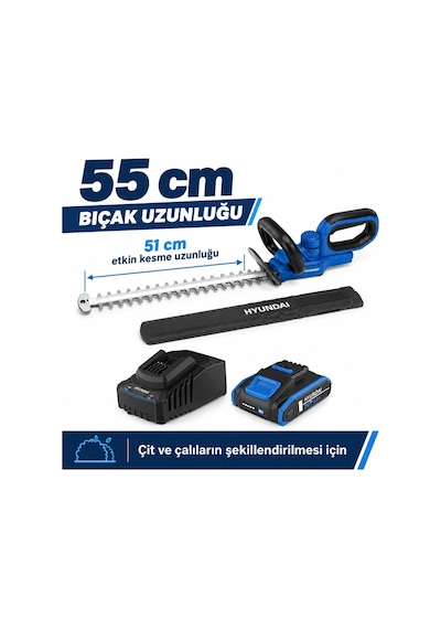 Hyundai Hy20cht 20v Akülü Çit Budama Makinesi 55 Cm 2 Ah Akü Ve Şarj Cihazı Dahil