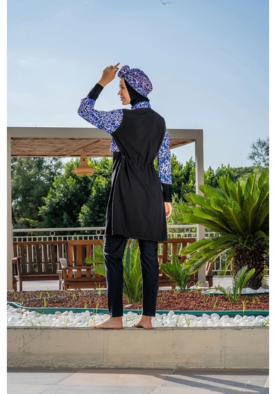 Ruko Maio Kadın Crop Üst Rahat Kesim Lycra Su İten Kumaş Haşema Mor Mayo Takımı Mor Desenli