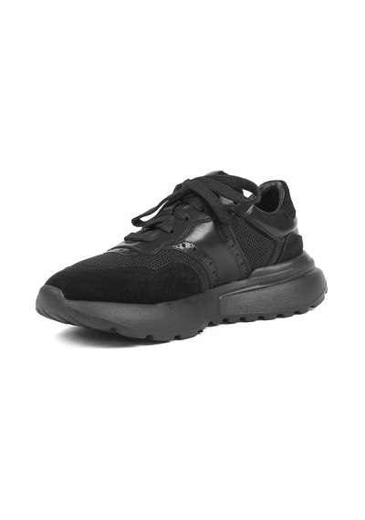 Kadın Siyah Bağcıklı Kalın Tabanlı Süet Deri Sneaker