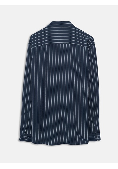 Lcw Vision Lacivert Slim Fit Uzun Kollu Çizgili Erkek Gömlek