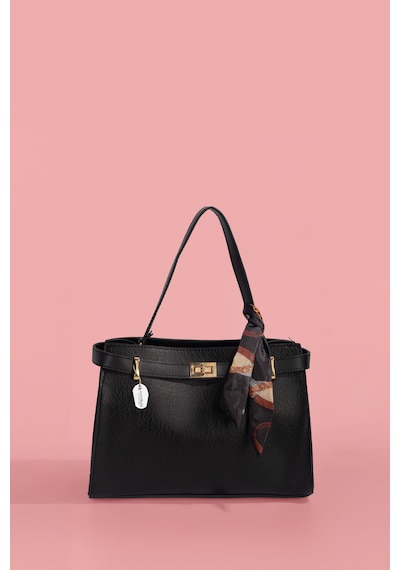 Westbag Kadın Tokalı Fularlı El Ve Çapraz Deri Dokulu Çanta Siyah