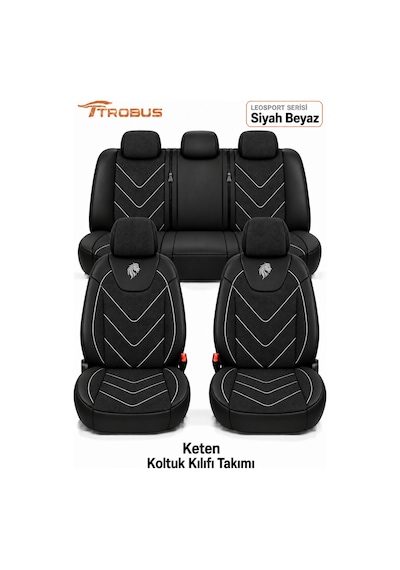 Hyundai I10 2007 Sonrası Uyumlu Leosport Serisi Ortopedik Keten Oto Koltuk Kılıfı Siyah Beyaz