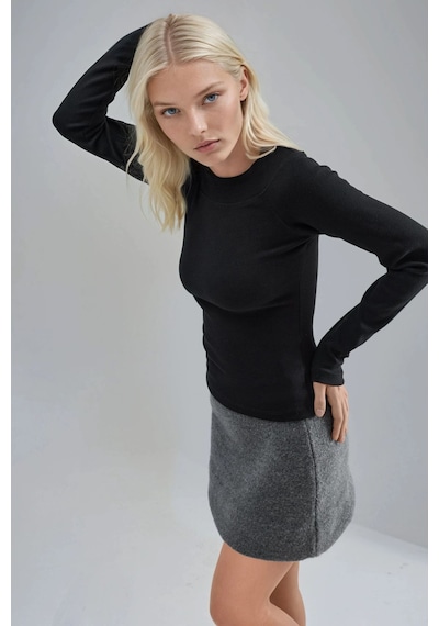 Hiccup Busem Slim Fit Fitilli Kayık Yaka Bluz Siyah