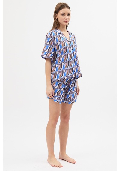 Amarelle Liberty Desenli Viskon Gömlek Şort Pijama Takımı Mor