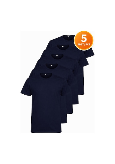 Hanclo Erkek Siyah Tişört 5 Li Paket Basic Pamuk Bisiklet Yaka Kısa Kollu T-shirt Lacivert