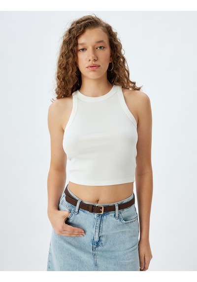 Koton Crop Atlet Halter Yaka Fitilli Slim Fit Ekru 5sal30083ık Ekru