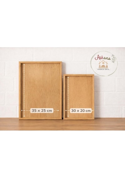 Bambu İkili Tepsi Seti, Servis & Sunum Tepsisi 20 30 Cm 35 25 Cm, Ceviz Rengi Bambu Rengi-doğal Ahşap 35 X 25