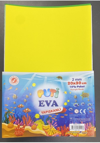 Puti Eva Yapışkanlı Köpük Plaka 2mm 20x30cm Karışık Renk 10'lu Paket - Okul Kreş Hobi El Sanatları