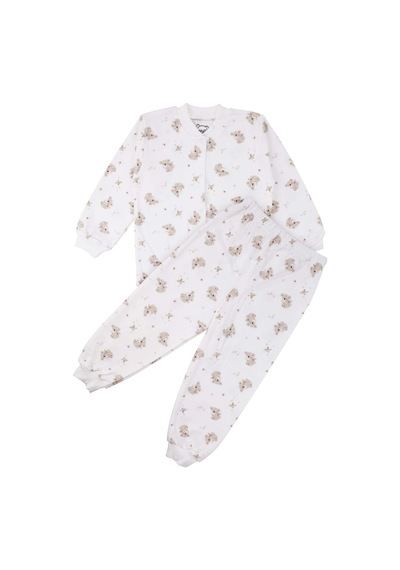 Bebegen Kız Çocuk Ekru Bej Koala Desenli Çıtçıtlı Pijama Takımı Çok Renkli