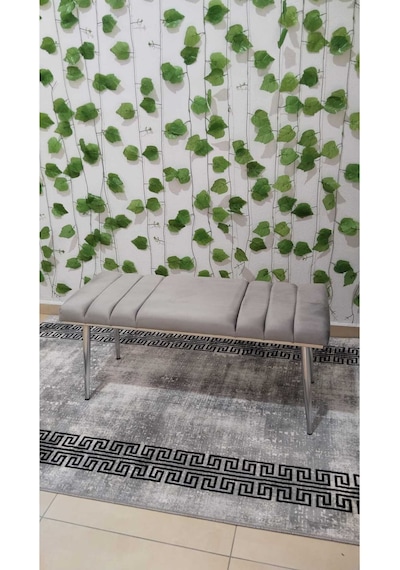 Özcan Metal Krom Metal Ayaklı Metal Kasalı Bench Mutfak Salon Antre Yatak Odası Balkon Puf Bank Gri