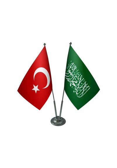 Masa Üstü Yeşil Kelimei Tevhid Bayrağı Türk Bayrağı İkili Krom Di