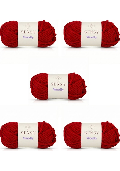 Sensy Woolly 5 Adet El Örgü İpi Atkı Bere Şapka İp Panço İpi Hırka İpliği Örgü İpi Kırmızı