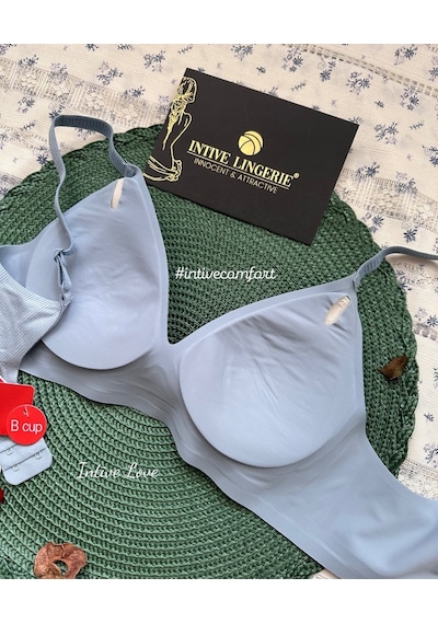 Softease V Yaka Balensiz Dikişsiz Lazer Kesim Rahat Soft Kumaştan Mavi