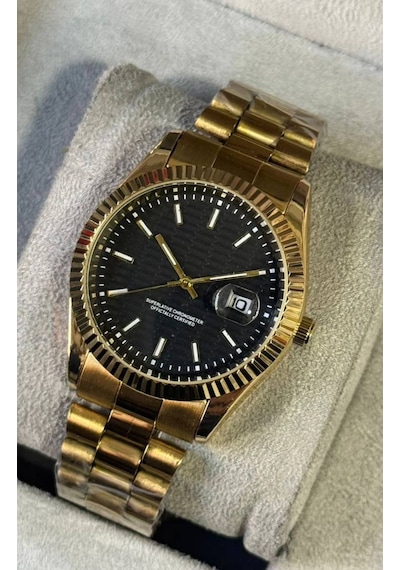 Aurex Royal Gold Erkek Kol Saatı Sıyah Kadran Quarts Altın