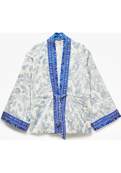 Koton Pamuklu Cepli Bağlama Detaylı 3/4 Geniş Kollu Çiçekli Kimono Mavi Desenli 5sak50030pw Koton Pamuklu Cepli Bağlama Detaylı 3/4 Geniş Kollu Çiçekli Kimono Mavi Desenli 5sak50030pw