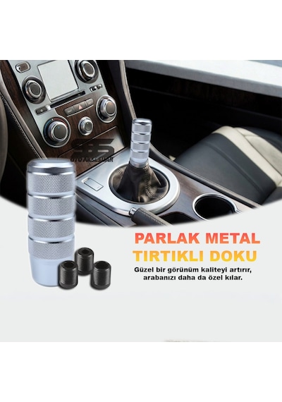 Metal Vites Topuzu Tırtıklı Parlak Gümüş Gri Alüminyum Çelik Alaşım Universal Manuel Vites Gümüş