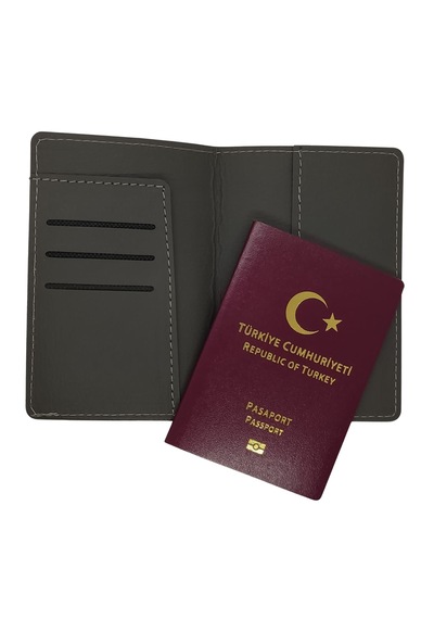 Deri Pasaportluk Kredi Kartlıklı Para Bölmeli Pasaport Kılıfı Gri