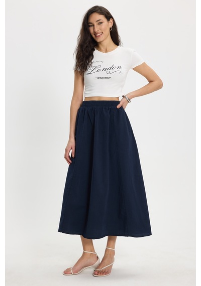 Tudors Kadın Slim Fit Dar Kesim Pamuk Bisiklet Yaka Kısa Kollu Baskılı Ekru Crop Tişört-50532 L