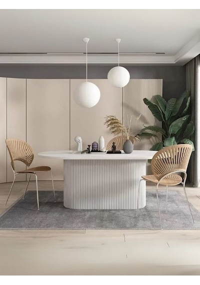 Luna Oval Beyaz Ahşap Bohem Masa 80x150 Beyaz