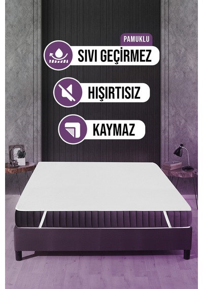 Su Sıvı Geçirmez Yatak Koruyucu Alez Yatak Alezi Çarşaf Pamuklu 200x200cm Dört Köşe Lastikli