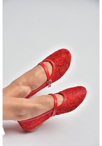Fox Shoes Y726864006 Kırmızı Dantelli Kadın Babet