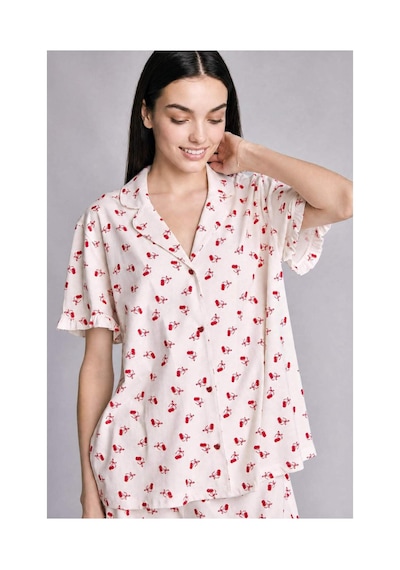 Defacto Regular Fıt Şortlu Kısa Kollu Desenli 2li Ecru Pijama Takımı H7407ax26hser98 Ekru-er98