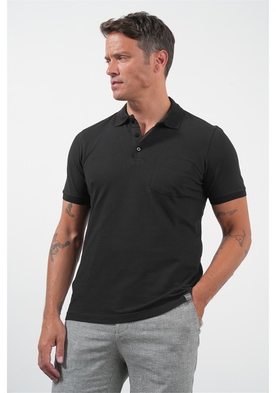 İmza Siyah Polo Yaka Kısa Kol Cepli Comfort Fit Pamuklu Tişört 1011260155