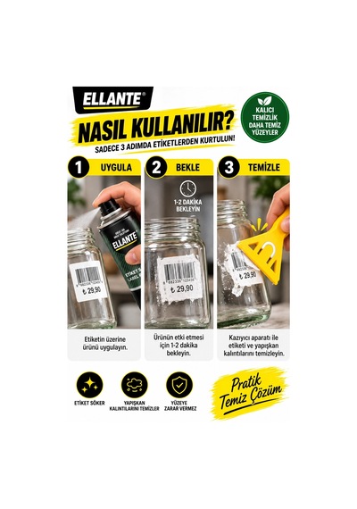 Etiket Sökücü Sprey + Sarı Kazıyıcı Aparat 2 Li Set Yapışkan Ve Etiket Kalıntısı Temizleme Seti