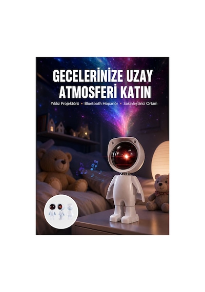 Trendlia 180 Derece Dönebilen Astronot Masa Ve Gece Lambası Projektör Yeni Nesil Çok Renkli
