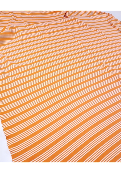 Turuncu Renkte Enine Çizgili İnce Yumuşak Esnek Kaşkorse Örme Kumaş Elbiselik & Bluzluk En: 100cm-12595