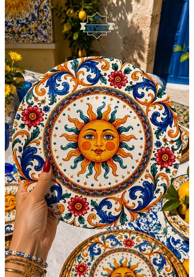 Sole Mio Güneş Desenli 4'lü Supla Set Akdeniz & Sicilya Temalı 30 Cm, 3 Mm Mdf, Uv Baskı, Masa S Çok Renkli